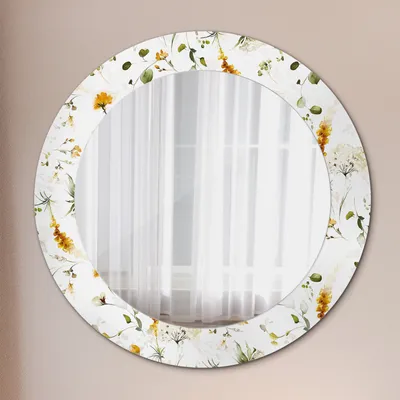 Produktbild von Dekospiegel – Hängespiegel Wandspiegel Spiegel mit Aufdruck – Spiegel – Schlafzimmer - Feld Blumen - Rund: Ø60 cm