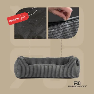 Produktbild von Rohrschneider Hundebett | für kleine Hunde | mit Hundekissen Cord | waschbarer Bezug | inkl. Futternapf, Farbe:grau