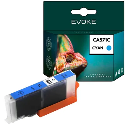 Obrázok produktu pre Kompatibilné atramenty Evoke pre tlačiarne Canon CLI-571XL CLI571XL 0332C001, farba: azúrová, objem: 12 ml, výtlačnosť: 760 strán, vhodné pre modely: PIXMA MG5750, 5751, 5752, 5753, 6850, 6851, 6852, 6853, 7750, 7751, 7752, 7753; TS5050, 5051, 5053, 5055, 6050, 6051, 6052, 8050, 8051, 8052, 8053, 9050, 9055