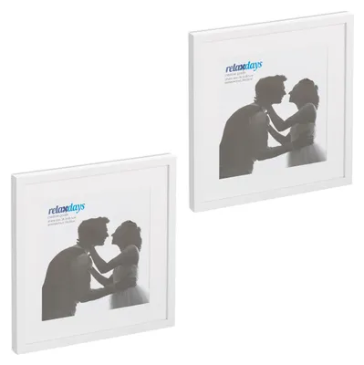 Productafbeelding van Relaxdays set van 2 fotolijsten, 38,5x38,5 cm, vierkant, fotolijsten, geschikt om op te hangen of neer te zetten, met passe-partout, wit