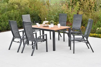 Produktbild von Merxx Gartenmöbel Set Siros 7tlg., 6 Sessel verstellbar durch Gasdruck, Tisch 150 x 90 cm-Akazie/Aluminium