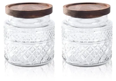 Produktbild von 2 Glasbehälter mit Holzdeckel - 1100ml für Lebensmittelaufbewahrung