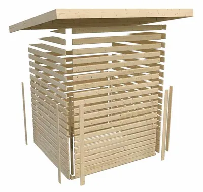 Produktbild von KARIBU Gartenhaus Wacken Terragrau 270x270 cm, Gartenhaus aus Fichte mit 28 mm Wandstärke, Steck Schraubsystem, Flachdach, inklusive Doppeltür, ohne Fußboden