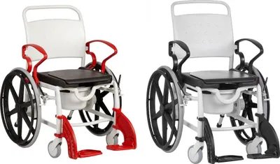 Produktbild von FabaCare Dusch- Toilettenrollstuhl Miami, 24 Zoll Räder, bis 150 kg, Germany, Premium Toilettenstuhl, Duschstuhl fahrbar, Rollstuhl mit WC Eimer, Grau-Blau