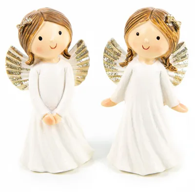 Produktbild von 2 kleine Schutzengel Gold weiß Weihnachtsengel Engel 9 cm