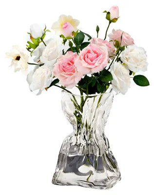 Produktbild von Verdickte klare Glasvase 20 cm, moderne Kristall-Blumenvase für Tulpen, Rosen und Blumensträuße für Wohnzimmer, Esstisch, Couchtisch und Büro