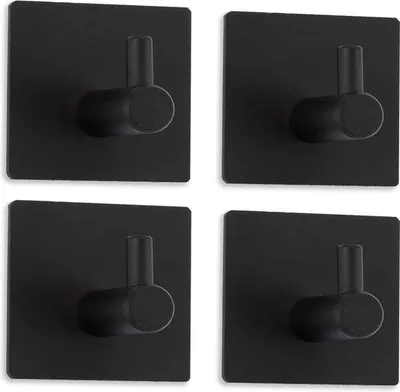 Image de Porte-serviettes carrés autocollants pour la salle de bains et la cuisine, en acier inoxydable 304, noir, sans perçage, lot de 4.