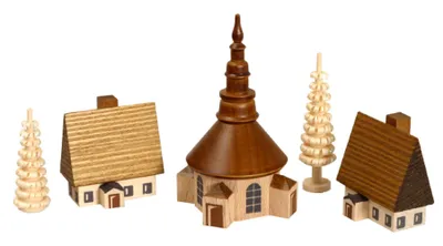 Produktbild von Weihnachtsdekoration Dorf Seiffen mit Ringelbäumchen natur Höhe 7 cm NEU