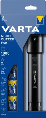 Zdjęcie produktu dla Varta Night Cutter F40, Latarka ręczna, Czarny, Aluminium, Poliwęglan (PC), Przyciski, Poziom naładowania, 2 m