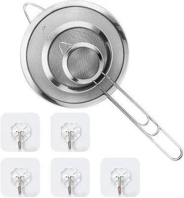 Productafbeelding van Ibenzoa® 3-delige set fijne roestvrijstalen keukenscheppen, diameter 8/12/16 cm, met ophangoogjes, handgrepen 11,5–14,5 cm