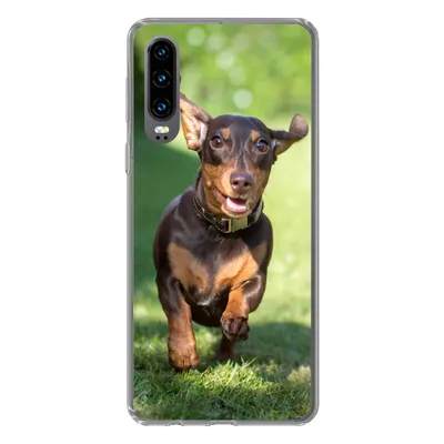 Produktbild von MuchoWow® Handyhülle Schutzhülle Hülle für Huawei P30 Ein sprintender Dackel Silikon Softcase Handy Hülle - Kartenbesitzer