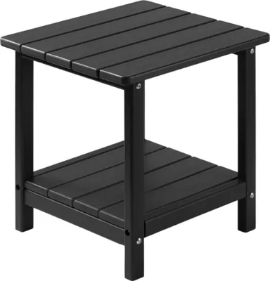 Zdjęcie produktu dla Plastikowy stolik boczny 45x38x44 cm, stolik ogrodowy HDPE, stolik balkonowy z 2 półkami, stolik nocny, czarny stolik kawowy, stolik dekoracyjny na taras, basen, plażę, werandę, do ogrodu