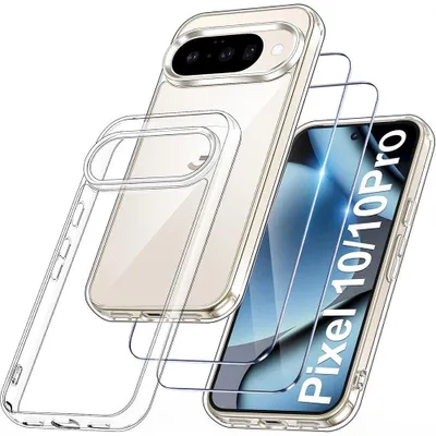Image de Coque + 2 Verres Trempés pour Google Pixel 10 Pro - Protection Silicone Transparent Anti-Rayures Slim Léger