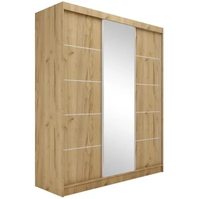 Image de Armoire à portes coulissantes MARIKA 180 cm - Armoire avec miroir & portes coulissantes (chêne Artisan)