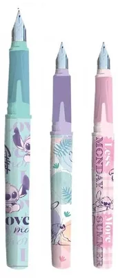Three Disney-themed fountain pens with pastel colors and character designs.