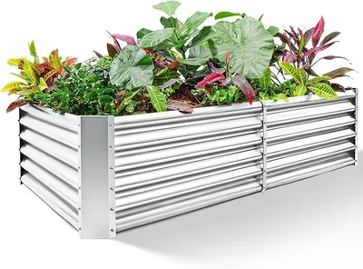Imagen del producto de Cama elevada de metal para jardinería, 1,8 x 0,9 x 0,5 m, cama elevada galvanizada, macetas para exteriores, para verduras, frutas y flores (plateado)