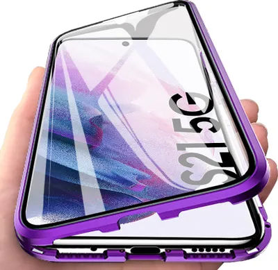 Immagine prodotto di custodia protettiva a 360° per Samsung Galaxy S21 FE 5G Copertura in vetro temperato con assorbimento magnetico, telaio in metallo viola