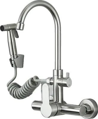 Immagine prodotto di Rubinetto per lavabo, acciaio inox, a parete, nichel spazzolato B