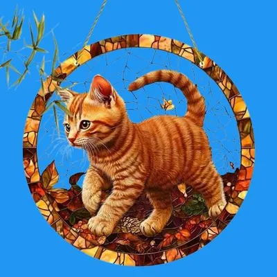Produktbild von GKA XL Sonnenfänger süße braune Katze 20 cm Buntglas Lichtfänger Fensterbild Fenster Fensterschmuck Fensterdeko Kätzchen
