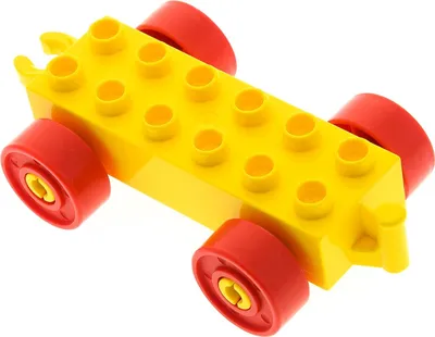 Produktbild von 1x Lego Duplo Anhänger 2x6 gelb Räder rot Kupplung offen mit Steg 11248c02