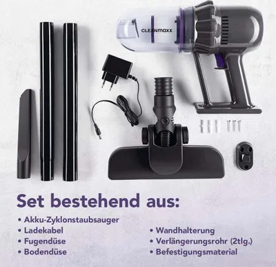 Produktbild von CLEANmaxx Akku-Staubsauger 2in1 - Hand- & Bodensauger kabellos, ladbar - 2 Düsen
