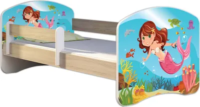 Produktbild von ACMA Jugendbett Kinderbett Junior-Bett Komplett-Set mit Matratze Lattenrost und Rausfallschutz Sonoma 09 Meerjungfrau 160x80