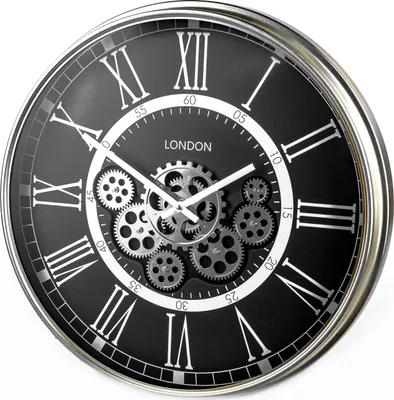 Produktbild von Wanduhr London 54 cm Metall mit sichtbar drehenden Zahnrädern Steampunk