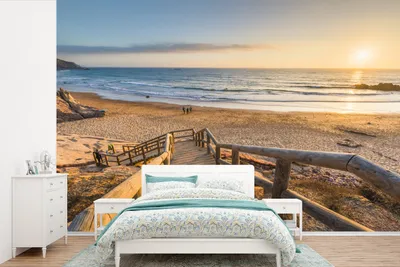 Produktbild von MuchoWow® Fototapete für Wohnzimmer oder Schlafzimmer Wandtapete Vinyl Motivtapete Strand - Treppe - Portugal - 525x350 cm - Das Hintergrundbild