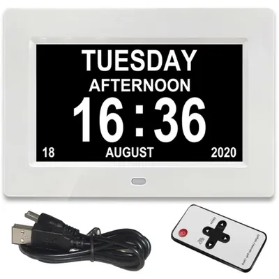 Produktbild von Digitaler Wecker - LED-Uhr mit Kalender - 12 Alarmzeiten - Medikamentenerinnerungen - Weiß