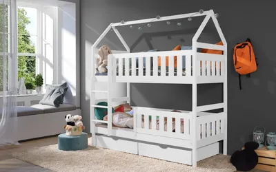 Produktbild von KEF Noah Etagenbett Kinder Holz Kinderbett für Zwei Kinder ohne Matratze Leiter Links Weiß 170x80 cm
