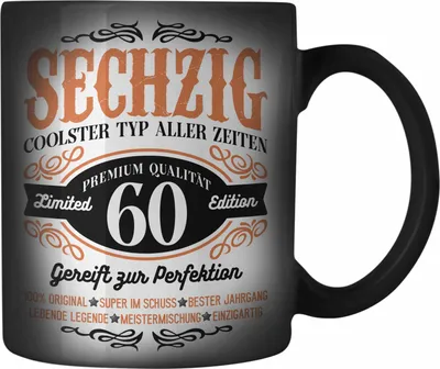 Produktbild von Trendation - 60. Geburtstag Farbwechsel Zauber-Tasse Mann Geschenk 60er Geschenkidee 60 Vater Männer Lustig Geschenke 60 Jahre Alt Mann Männer Vater (Schwarz)
