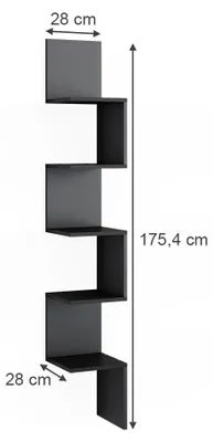 Produktbild von Eckregal Vicco Paolo Schwarz 28 x 175.4 cm mit 5 Fächern, Model 52095