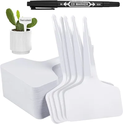 Produktbild von pflanzenschilder 100 stück pflanzenstecker gartenschilder kunststoff stecketiketten t-typ label garten etikett schilder wiederverwendbar pflanzschilder für draussen zum beschriften weiß