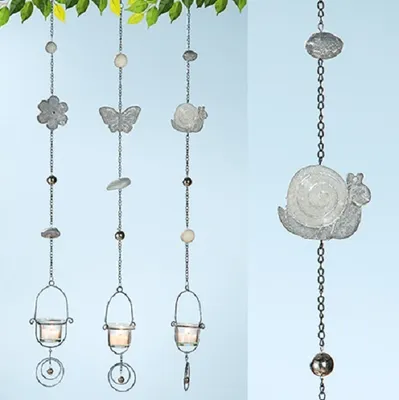 Produktbild von Gilde Metall Girlande Frühling mit Glas 1 Stück  L 5 x  B 5 x  H 80 cm grau gewischt Schnecke