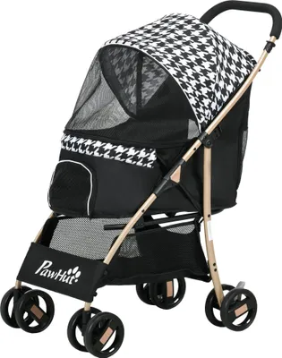 Image de Buggy pour chiens - Poussette pour animaux - Pliable - Deux portes - Pour petites races jusqu'à 15 kg - Acier & tissu Oxford - Respirant - Dimensions 80×44,5×97 cm - Noir