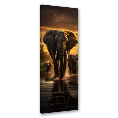 Produktbild von Leinwandbild Elefanten Afrika Safari 30x90 Feeby Braun bild für die wand bereit zum aufhängen