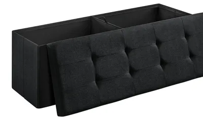 Immagine prodotto di Panca portaoggetti nera grande – scatola con seduta – poggiapiedi – aspetto simile al lino – MDF – 110 x 38 x 38 cm