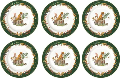 Produktbild von 6er Set Kuchenteller Forest Dream mit Fuchs D 19cm weiß grün Porzellan Easy Life