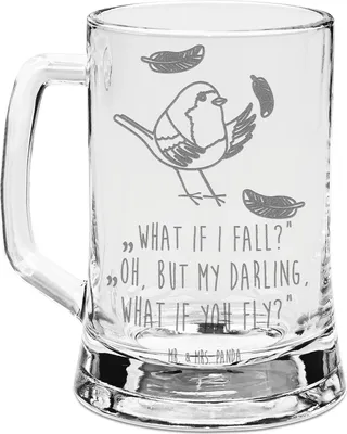 Produktbild von Mr. & Mrs. Panda Humpen Rotkehlchen Federn - Transparent - Geschenk, Seidel, Krug, Glaskrug, Motivationsbilder, Lustige Sprüche, Bierkrug Glas, Vogel, fliegen, Mit Gravur