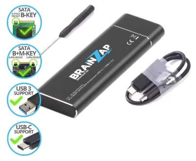 Produktbild von BRAINZAP M.2 M2 NGFF SATA III 6 GBit/s Externes SSD Gehäuse Case Adapter M-Key M+B Key USB-C USB 3