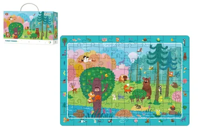 Image de Puzzle « Les amis de la forêt » 45 x 31 cm, 80 pièces, dans une boîte de 25 x 16 x 6,5 cm