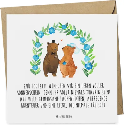 Produktbild von Mr. & Mrs. Panda Grußkarte Bären Hochzeit - Weiß - Geschenk, Verlobungsgeschenk, anlasskarte, Trauung, Glückwunschkarte, doppelkarte, Zur, faltkarte, Hochzeitsgeschenk