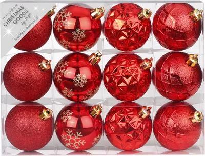 Produktbild von Weihnachtskugeln Kunststoff mit Muster Mix 6cm rot, 12er Set