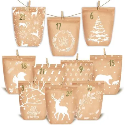 Image de Calendrier de l'Avent à remplir 24 calendriers de Noël Sacs en papier DIY papier kraft brun