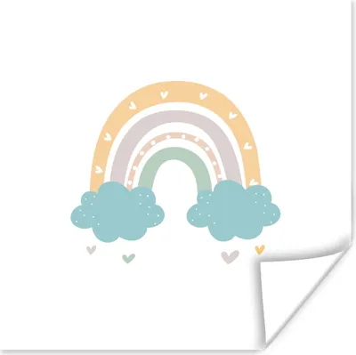 Produktbild von MuchoWow® Poster Regenbogen - Herzen - Wolken - Punkte - Pastell - Kinder 75x75 cm - Wand Dekoration
