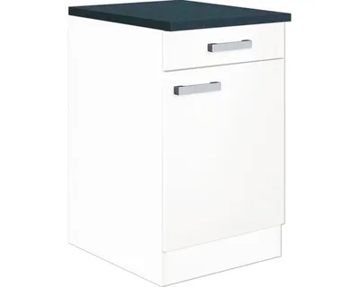 Produktbild von Optifit Unterschrank mit Schublade und Drehtür Salo214 BxTxH 50 x 60 x 84,8 cm weiß matt zerlegt Anschlag reversibel HWS