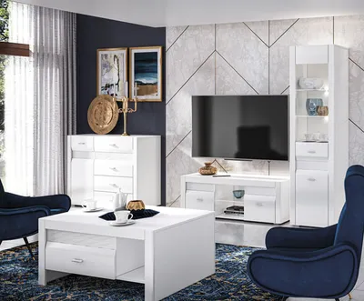 Produktbild von Wohnzimmer-Set "Arko" Wohnwand 4-teilig MDF weiß Hochglanz 76489461
