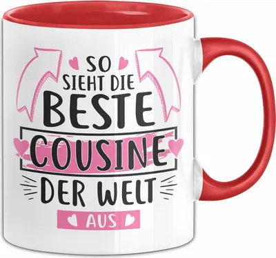 Produktbild von Cousine Tasse Geschenk So Sieht Die Beste Cousine Der Welt Aus Geschenkidee Kaffee-Becher (Rot)