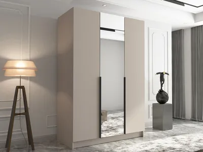 Obrázek produktu pro Vysoká šatní skříň 150 cm se zrcadlem SHEELA 2 - kašmír / černá