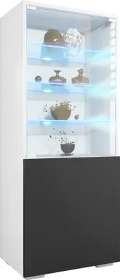 Produktbild von Vladon Vitrine Granada,  Germany, Vitrinenschrank mit Glastür und Glaseinsatz inkl. LED, Weiß matt/Schwarz matt (50 x 122,5 x 34,5 cm)